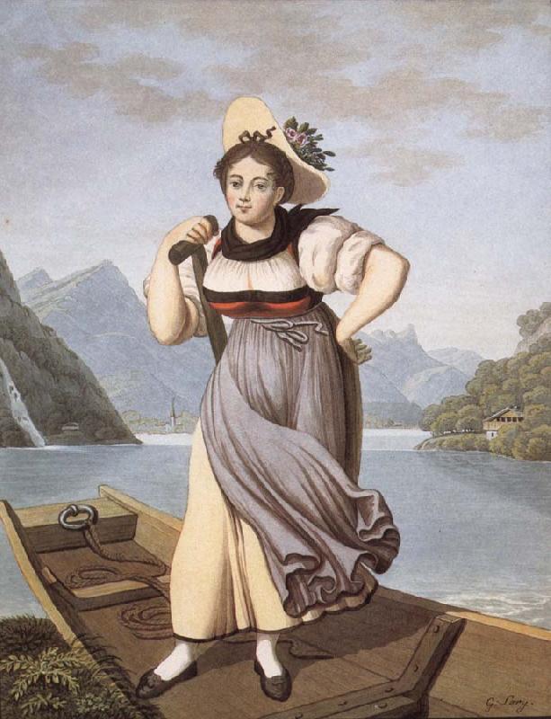 Gabriel Lory fils Elisabeth Grossmann,La Beautiful Bateliere of Brienz France oil painting art